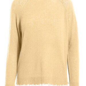 Minnie Rose NWT Banana Yellow Fine Cotton Cashmere Frayed Edge Crewneck Sweater